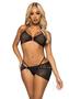 Leg Avenue Rhinestone Mesh Bra Top With Ring Accent, G-string Panty And Matching Sarong (3 Pieces) - Medium - Black