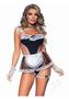 Maid To Order, Lace Trimmed Cut-out Bodysuit, Sheer Apron, Garter, And Head Piece (4 Piece) - Xsmall - White/black