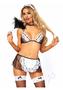 Leg Avenue Flirty French Maid Lace Trimmed Sheer Bra Top, Apron Skirt, G-string, And Matching Head (4 Piece) - O/s - Black/white
